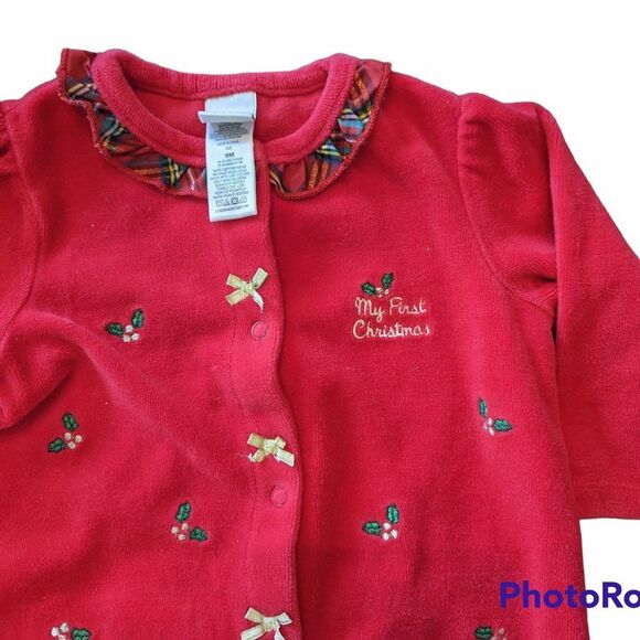Baby Little Me Red Velvet Christmas Footsie, Size 9 Months - Picture 4 of 6